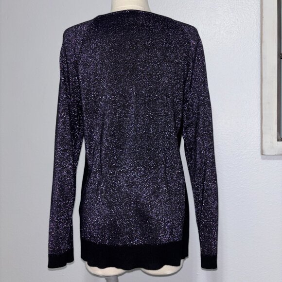 Chico’s Weekends Purple Glitter Knit Top Size 0 Long Sleeve Scoop Neck Sparkle - Picture 2 of 12